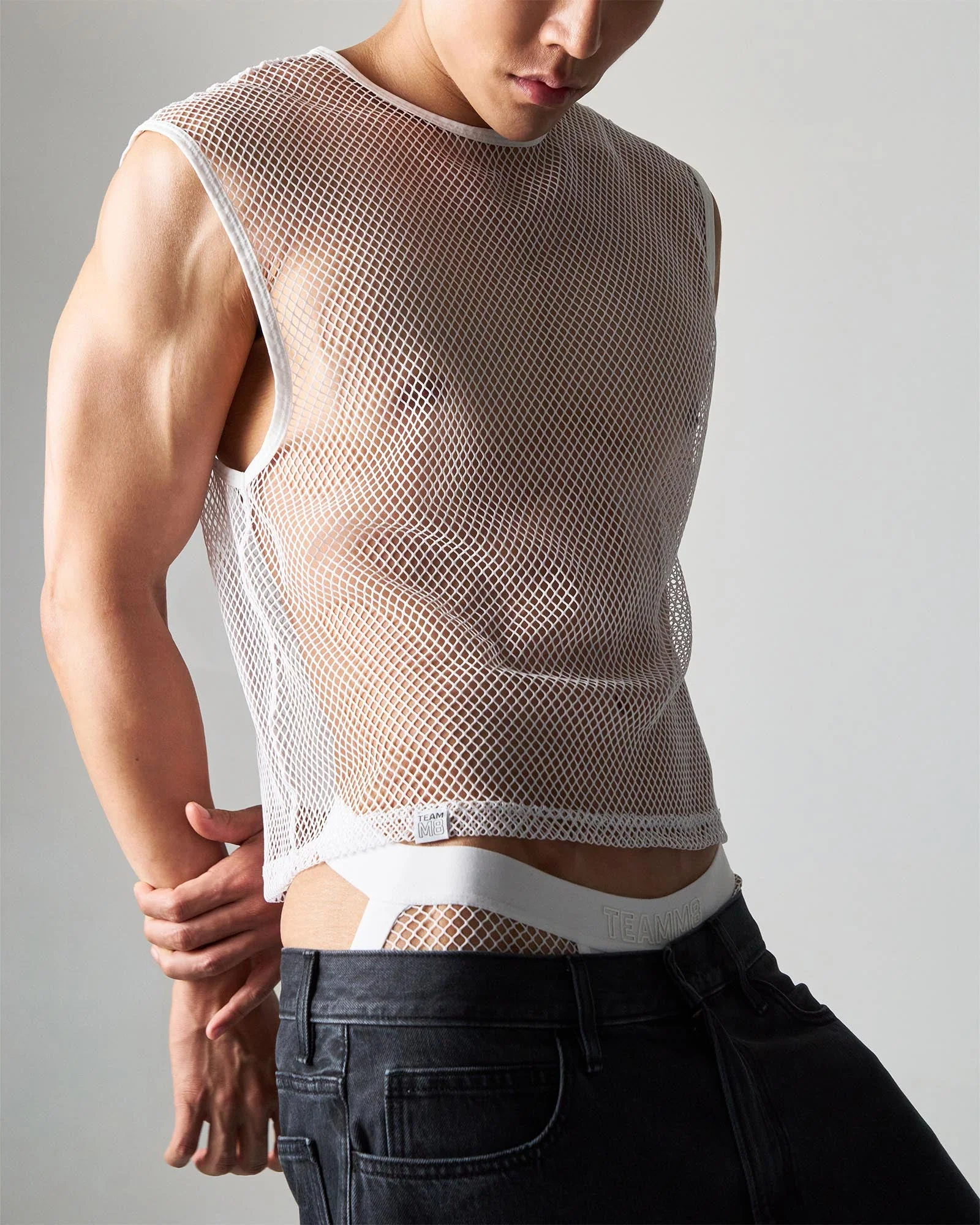 Edge Net Muscle Tank | Chalk - Image 4